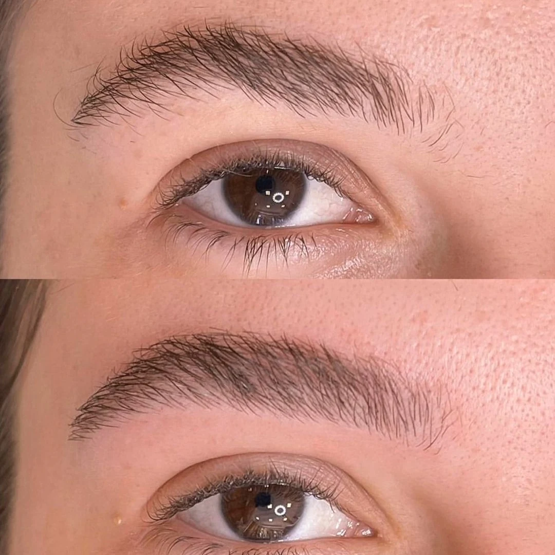Antes e depois de Design Recovery por Pamela Farias, sobrancelha encorpada